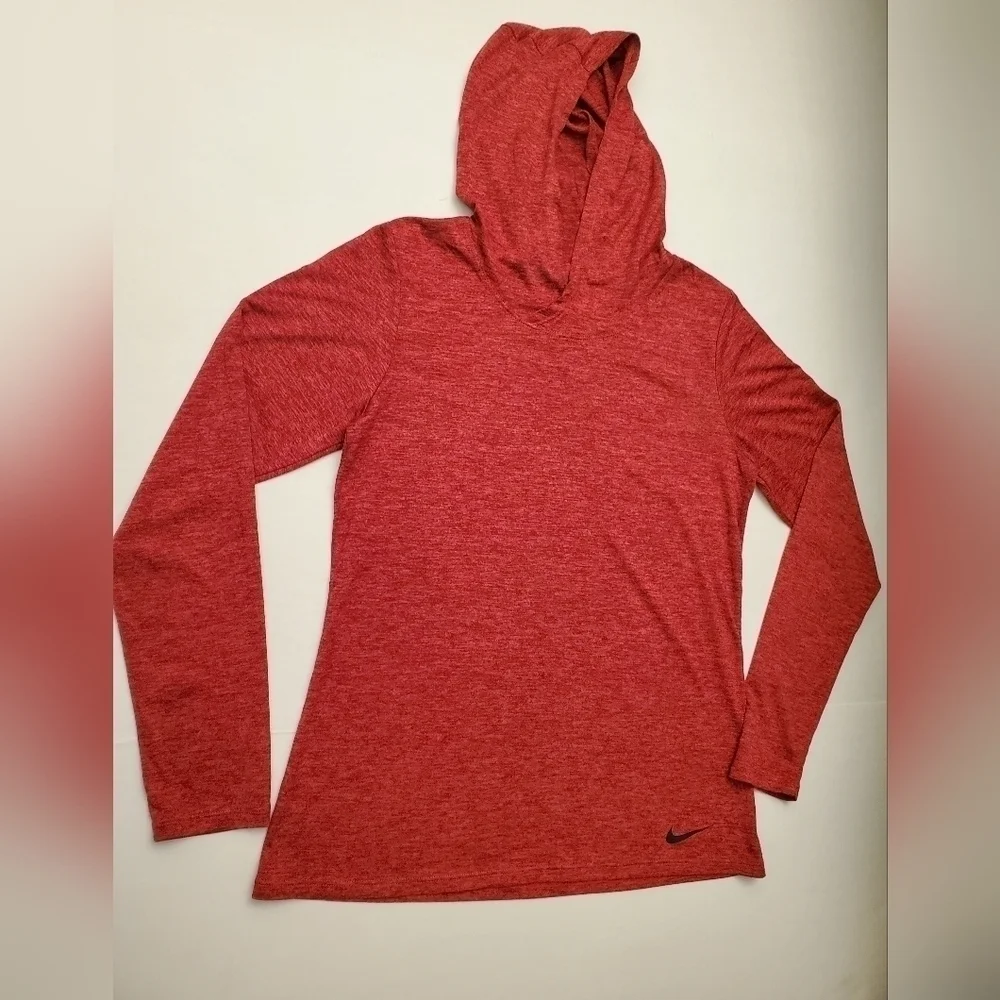 Nike red dri fit legend long sleeve hooded‎ training shirt top sz Small. I2
